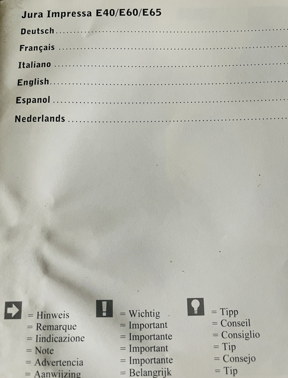 Bedienungsanleitung Buch für JURA Impressa E40 E60 E65